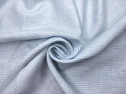 100% Pure Linen 60 LEA Shirting Fabric Shirting Fabric (White & Blue, Checks)