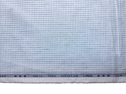 100% Pure Linen 60 LEA Shirting Fabric Shirting Fabric (White & Blue, Checks)