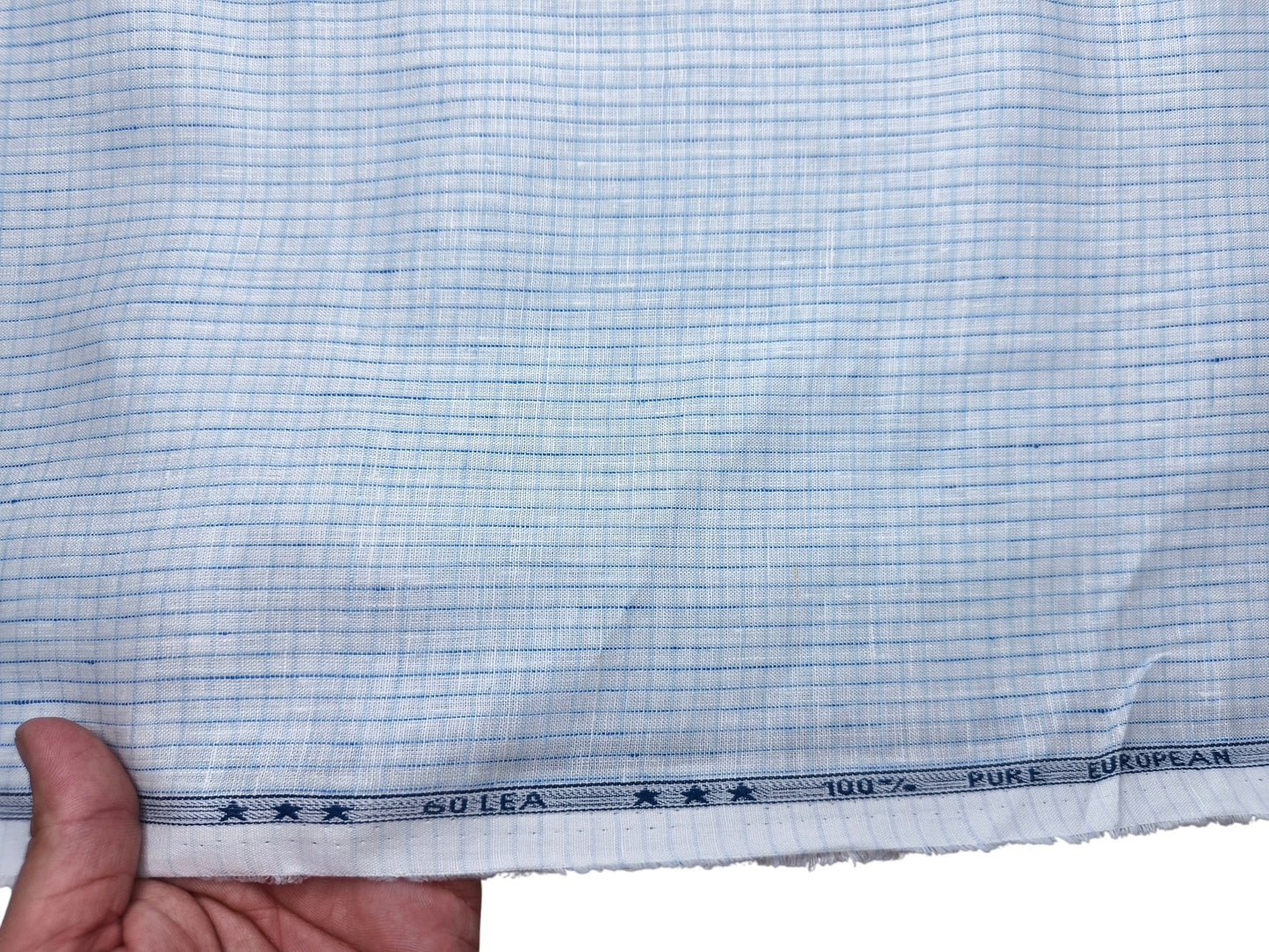 100% Pure Linen 60 LEA Shirting Fabric Shirting Fabric (White & Blue, Checks)