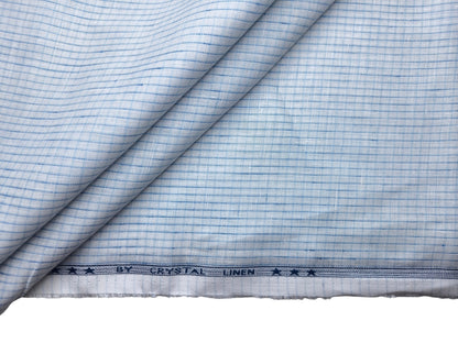 100% Pure Linen 60 LEA Shirting Fabric Shirting Fabric (White & Blue, Checks)