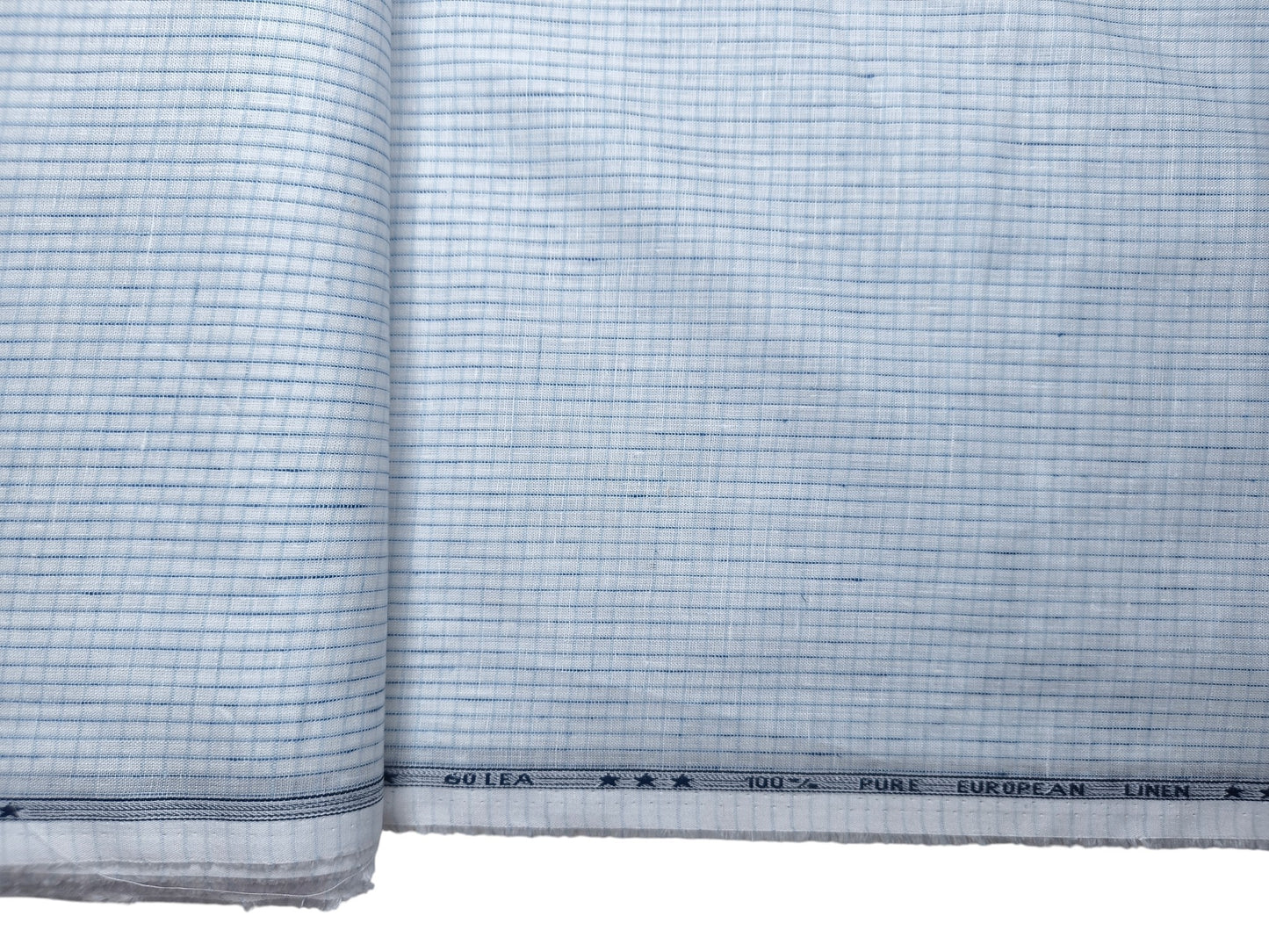 100% Pure Linen 60 LEA Shirting Fabric Shirting Fabric (White & Blue, Checks)