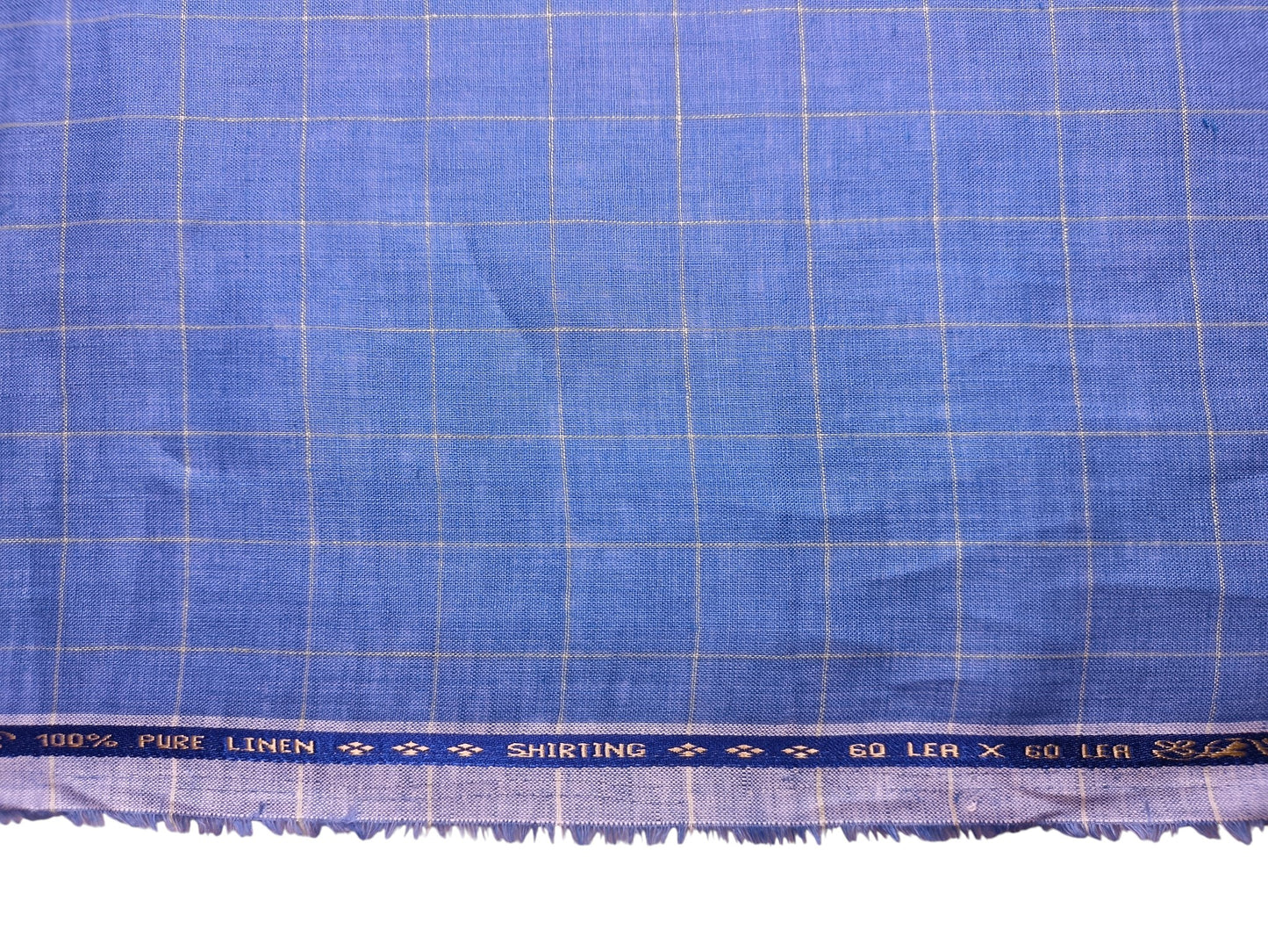 100% Pure Linen 60 LEA Shirting Fabric Shirting Fabric (Blue, Checks)