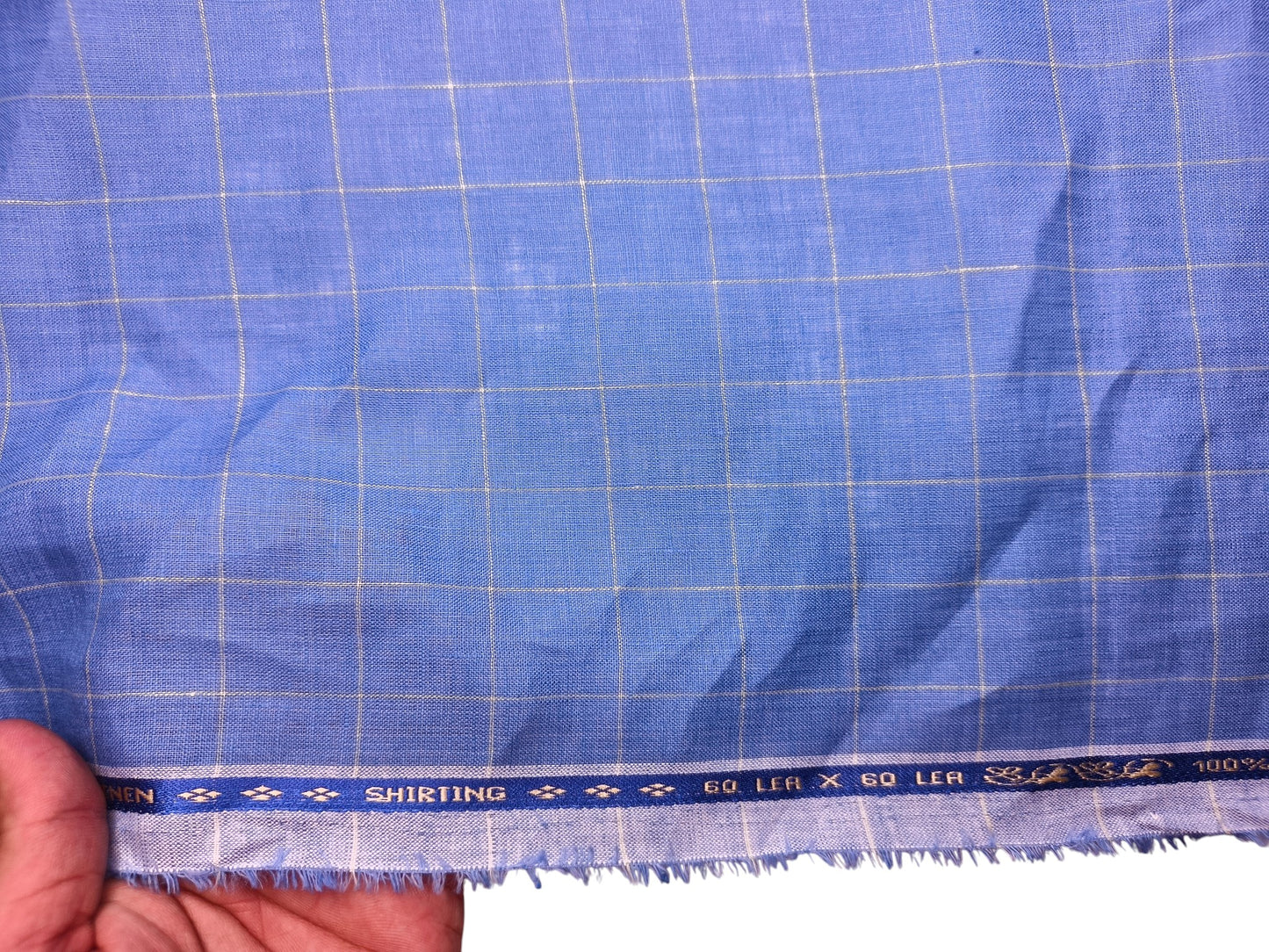 100% Pure Linen 60 LEA Shirting Fabric Shirting Fabric (Blue, Checks)