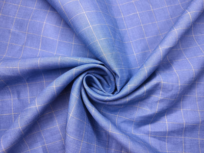 100% Pure Linen 60 LEA Shirting Fabric Shirting Fabric (Blue, Checks)