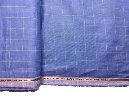 100% Pure Linen 60 LEA Shirting Fabric Shirting Fabric (Blue, Checks)
