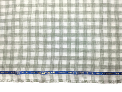 100% Pure Linen 60 LEA Shirting Fabric Shirting Fabric (White & Sage Green, Checks)