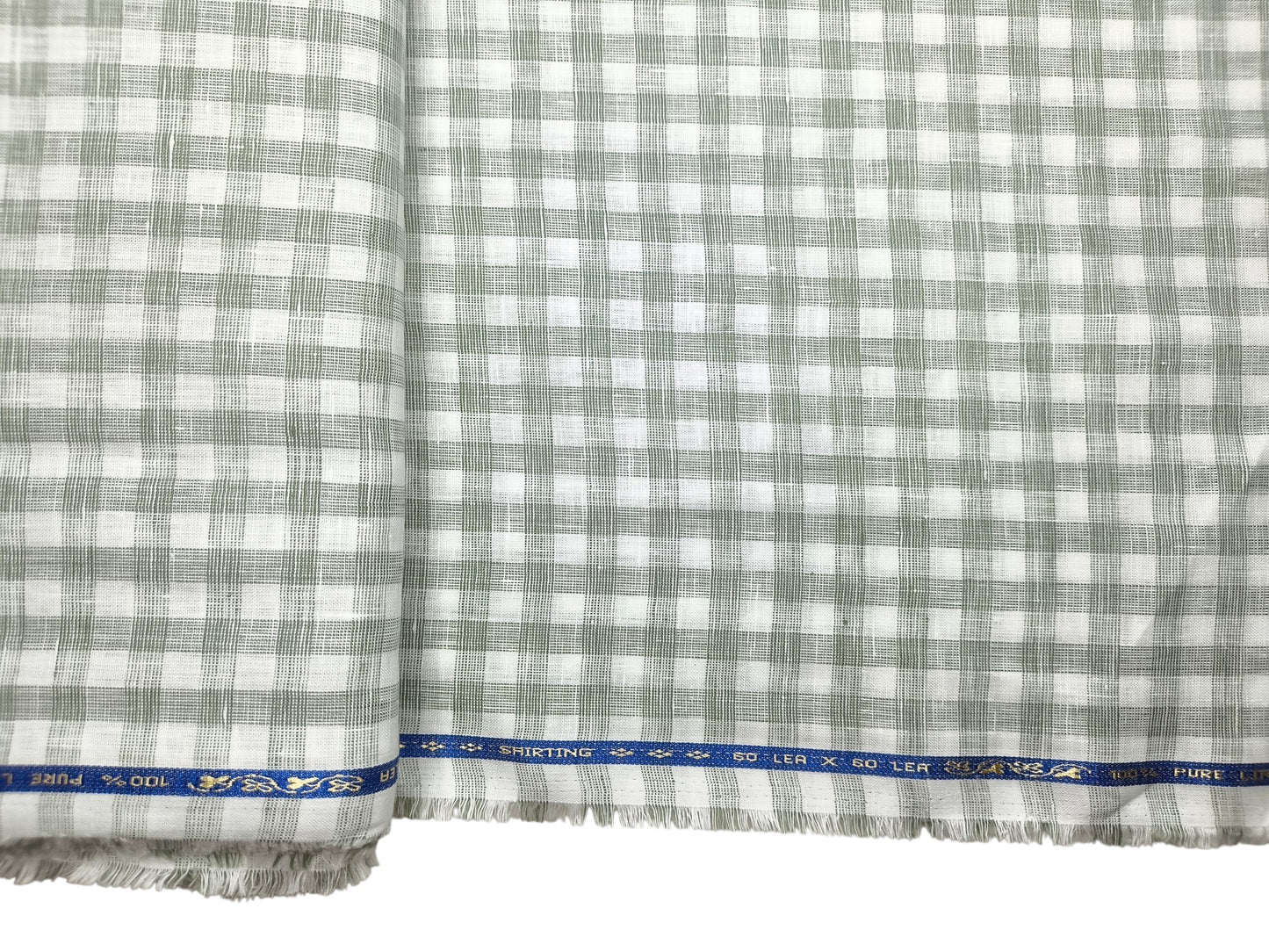 100% Pure Linen 60 LEA Shirting Fabric Shirting Fabric (White & Sage Green, Checks)