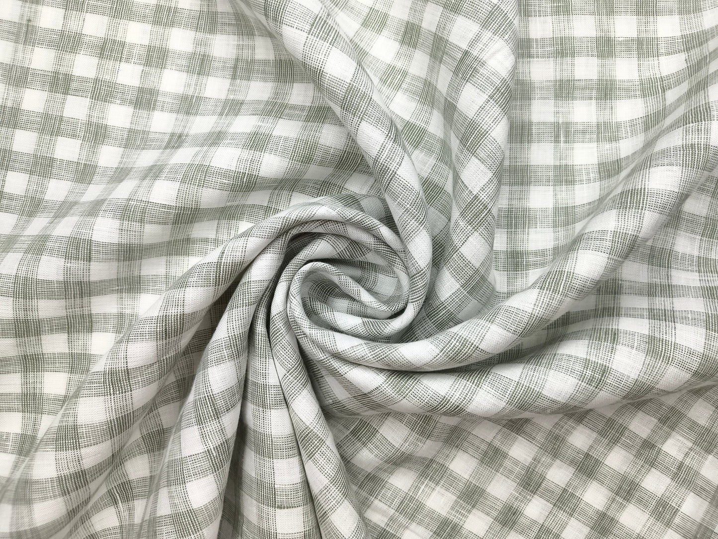 100% Pure Linen 60 LEA Shirting Fabric Shirting Fabric (White & Sage Green, Checks)