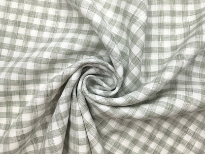 100% Pure Linen 60 LEA Shirting Fabric Shirting Fabric (White & Sage Green, Checks)