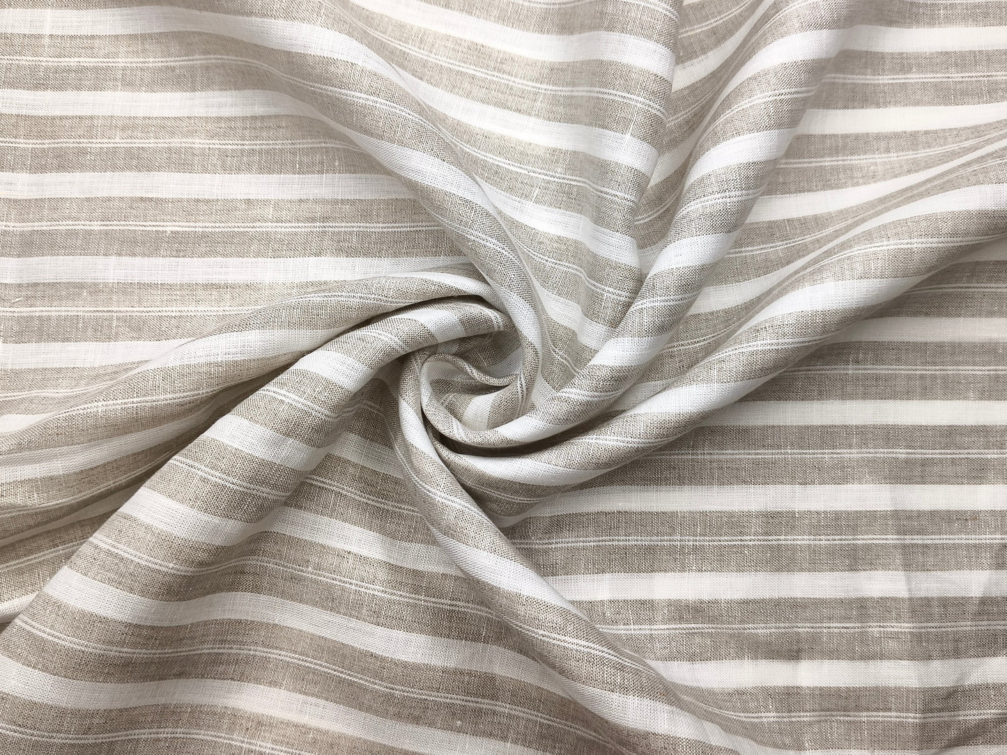 100% Pure Linen 60 LEA Shirting Fabric Shirting Fabric (White & Beige, Multistripes)