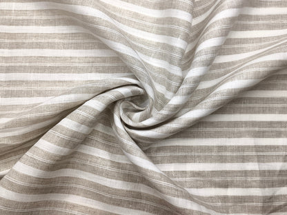 100% Pure Linen 60 LEA Shirting Fabric Shirting Fabric (White & Beige, Multistripes)