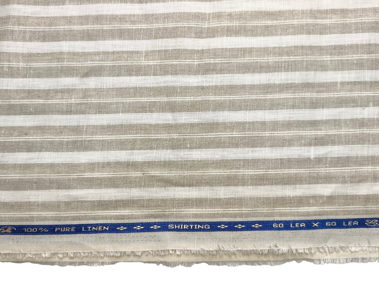 100% Pure Linen 60 LEA Shirting Fabric Shirting Fabric (White & Beige, Multistripes)
