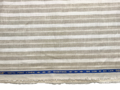 100% Pure Linen 60 LEA Shirting Fabric Shirting Fabric (White & Beige, Multistripes)