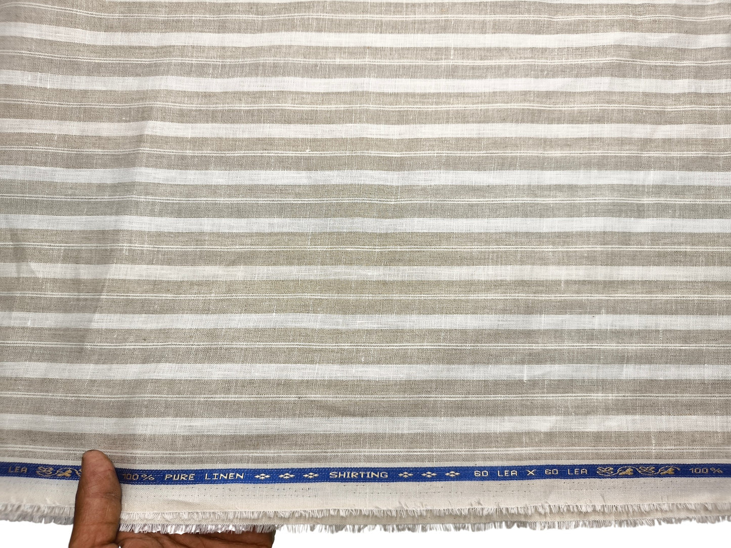 100% Pure Linen 60 LEA Shirting Fabric Shirting Fabric (White & Beige, Multistripes)