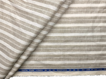 100% Pure Linen 60 LEA Shirting Fabric Shirting Fabric (White & Beige, Multistripes)
