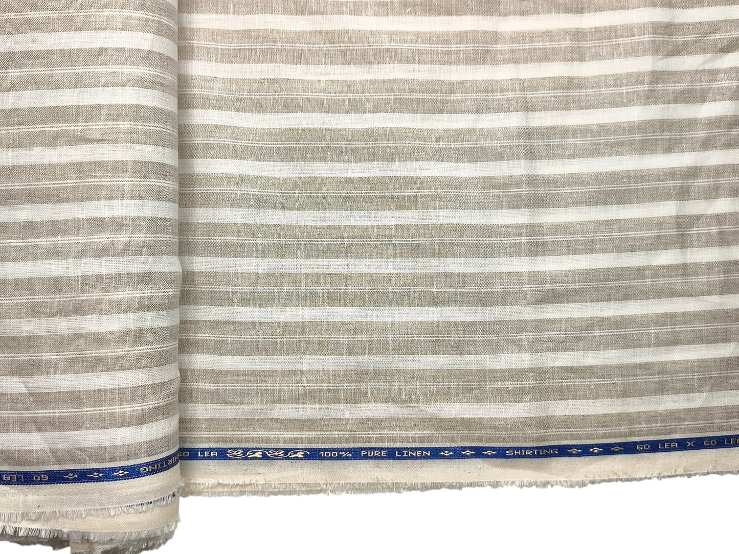 100% Pure Linen 60 LEA Shirting Fabric Shirting Fabric (White & Beige, Multistripes)