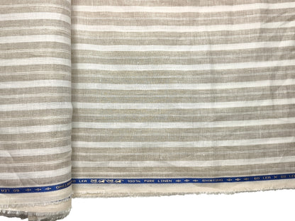 100% Pure Linen 60 LEA Shirting Fabric Shirting Fabric (White & Beige, Multistripes)