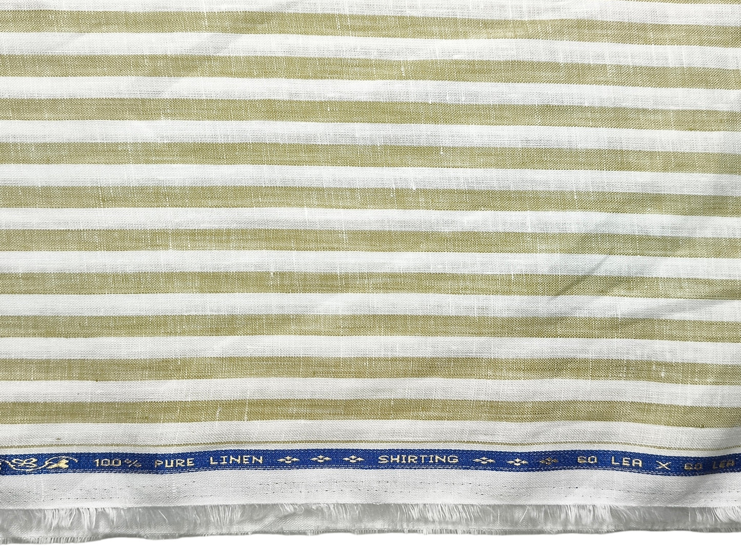 100% Pure Linen 60 LEA Shirting Fabric Shirting Fabric (White & Golden, Stripes)