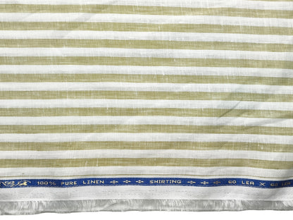100% Pure Linen 60 LEA Shirting Fabric Shirting Fabric (White & Golden, Stripes)