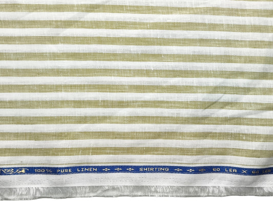 100% Pure Linen 60 LEA Shirting Fabric Shirting Fabric (White & Golden, Stripes)