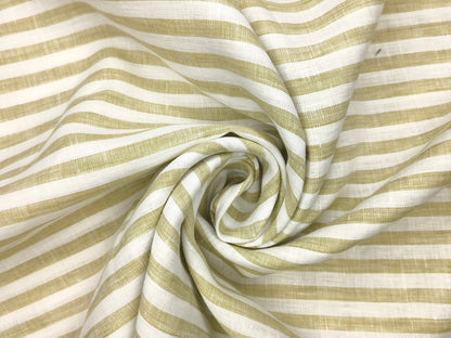100% Pure Linen 60 LEA Shirting Fabric Shirting Fabric (White & Golden, Stripes)