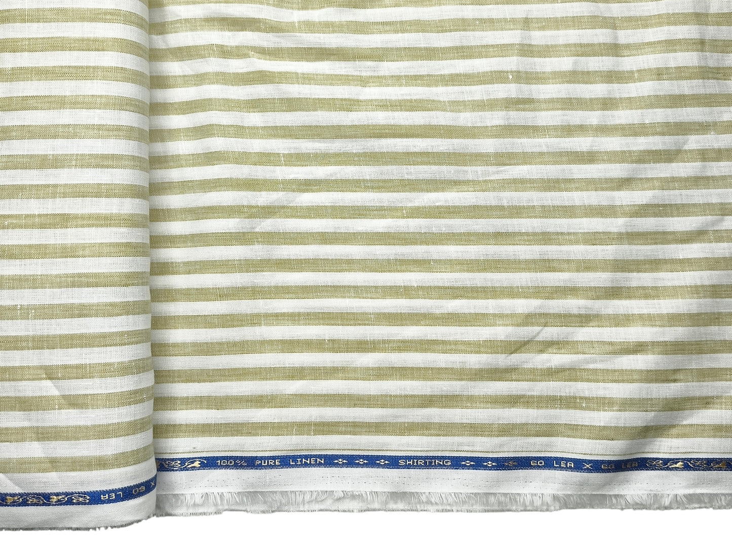 100% Pure Linen 60 LEA Shirting Fabric Shirting Fabric (White & Golden, Stripes)