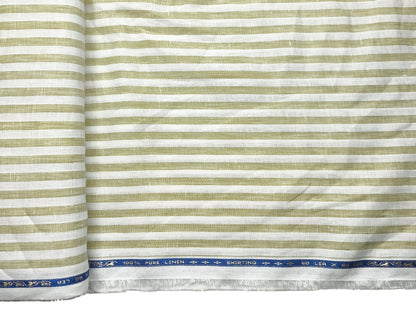 100% Pure Linen 60 LEA Shirting Fabric Shirting Fabric (White & Golden, Stripes)