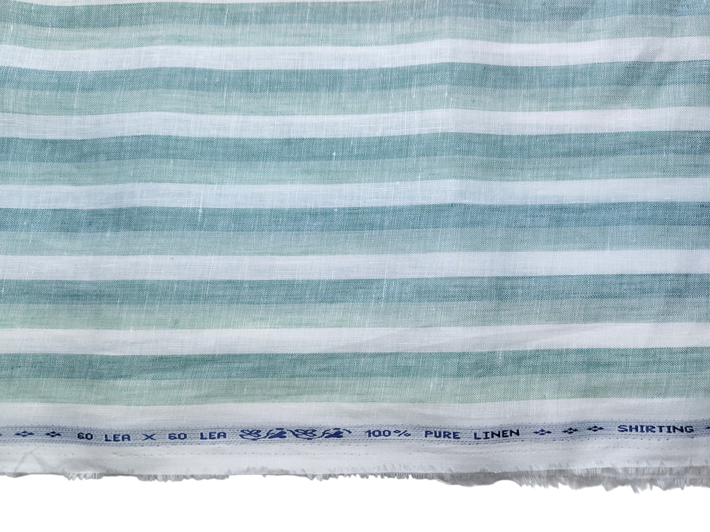 100% Pure Linen 60 LEA Shirting Fabric Shirting Fabric (White & Green, Multistripes)