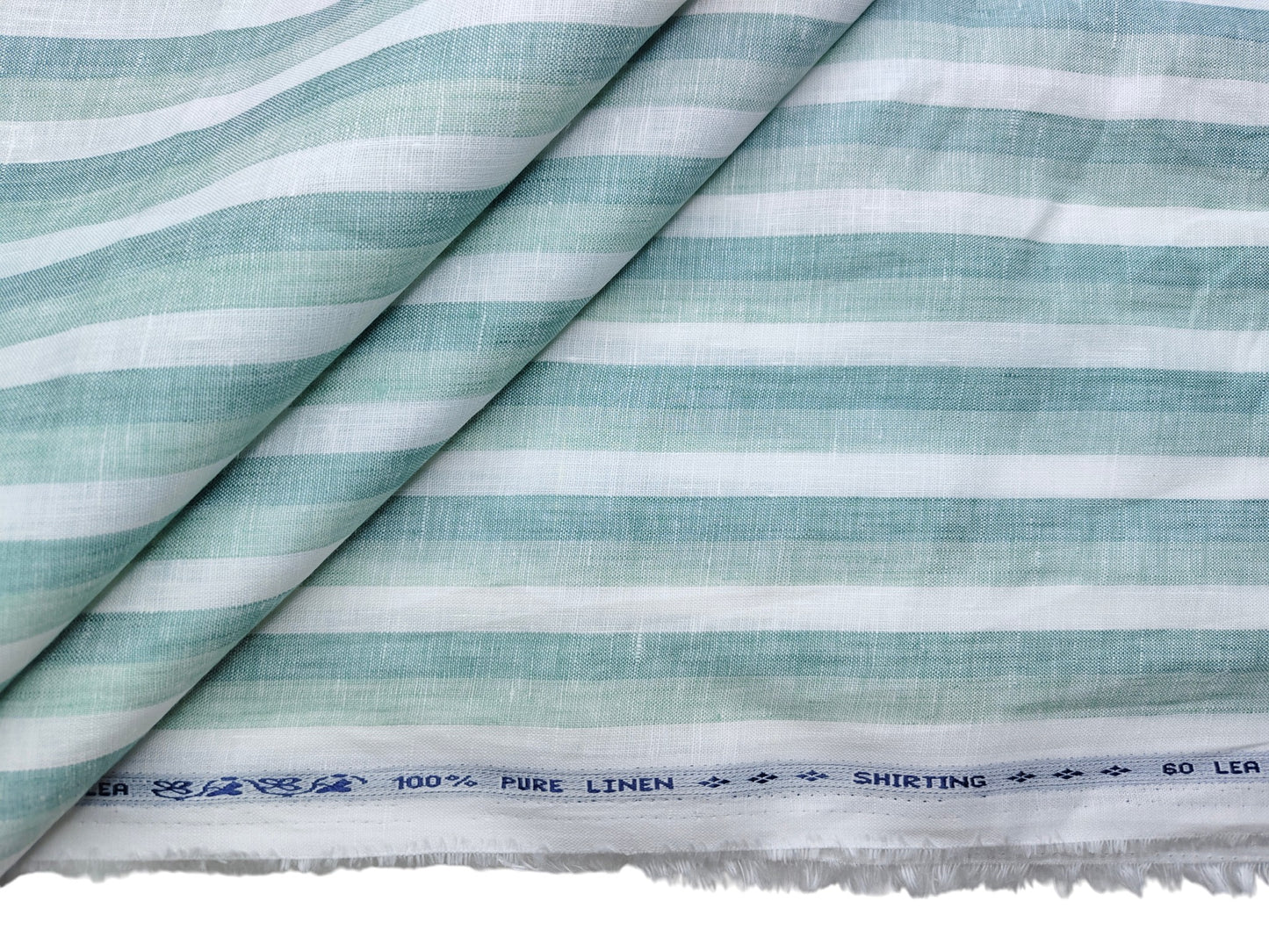 100% Pure Linen 60 LEA Shirting Fabric Shirting Fabric (White & Green, Multistripes)