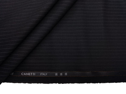 Canetti Italy Premium Stretched TR Suiting Fabric (Black, Pinstripes)