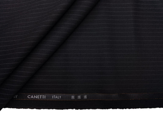 Canetti Italy Premium Stretched TR Suiting Fabric (Black, Pinstripes)