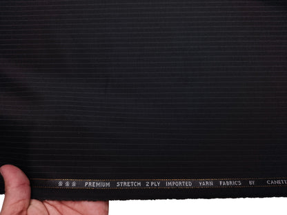 Canetti Italy Premium Stretched TR Suiting Fabric (Black, Pinstripes)
