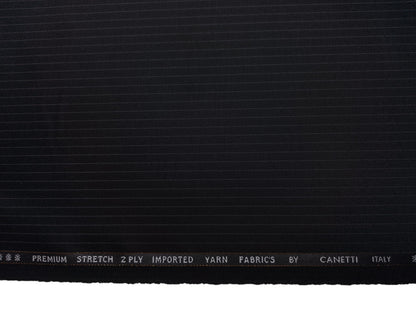 Canetti Italy Premium Stretched TR Suiting Fabric (Black, Pinstripes)