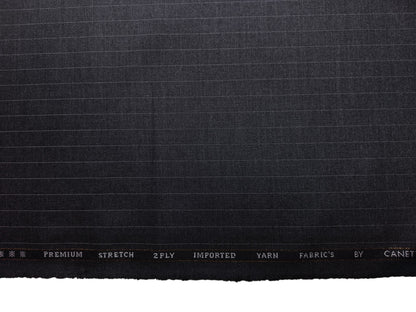Canetti Italy Premium Stretched TR Suiting Fabric (Charcoal Grey, Pinstripes)