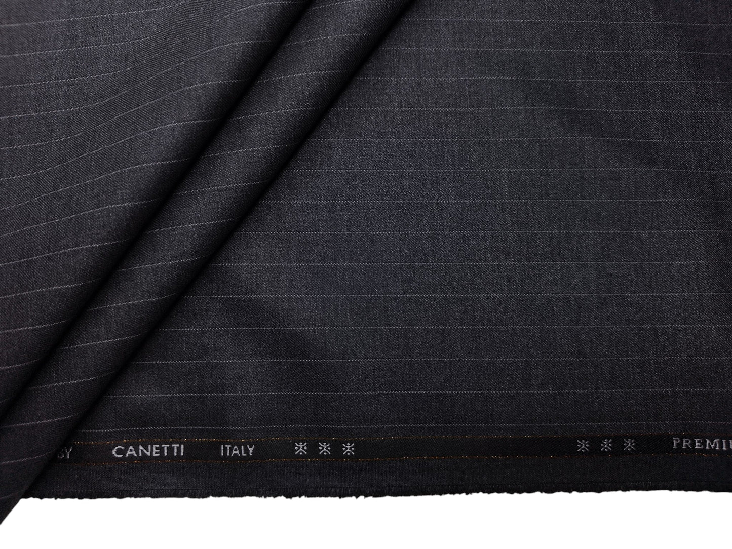 Canetti Italy Premium Stretched TR Suiting Fabric (Charcoal Grey, Pinstripes)