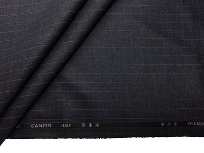 Canetti Italy Premium Stretched TR Suiting Fabric (Charcoal Grey, Pinstripes)