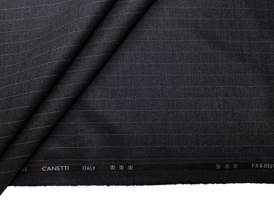 Canetti Italy Premium Stretched TR Suiting Fabric (Charcoal Grey, Pinstripes)