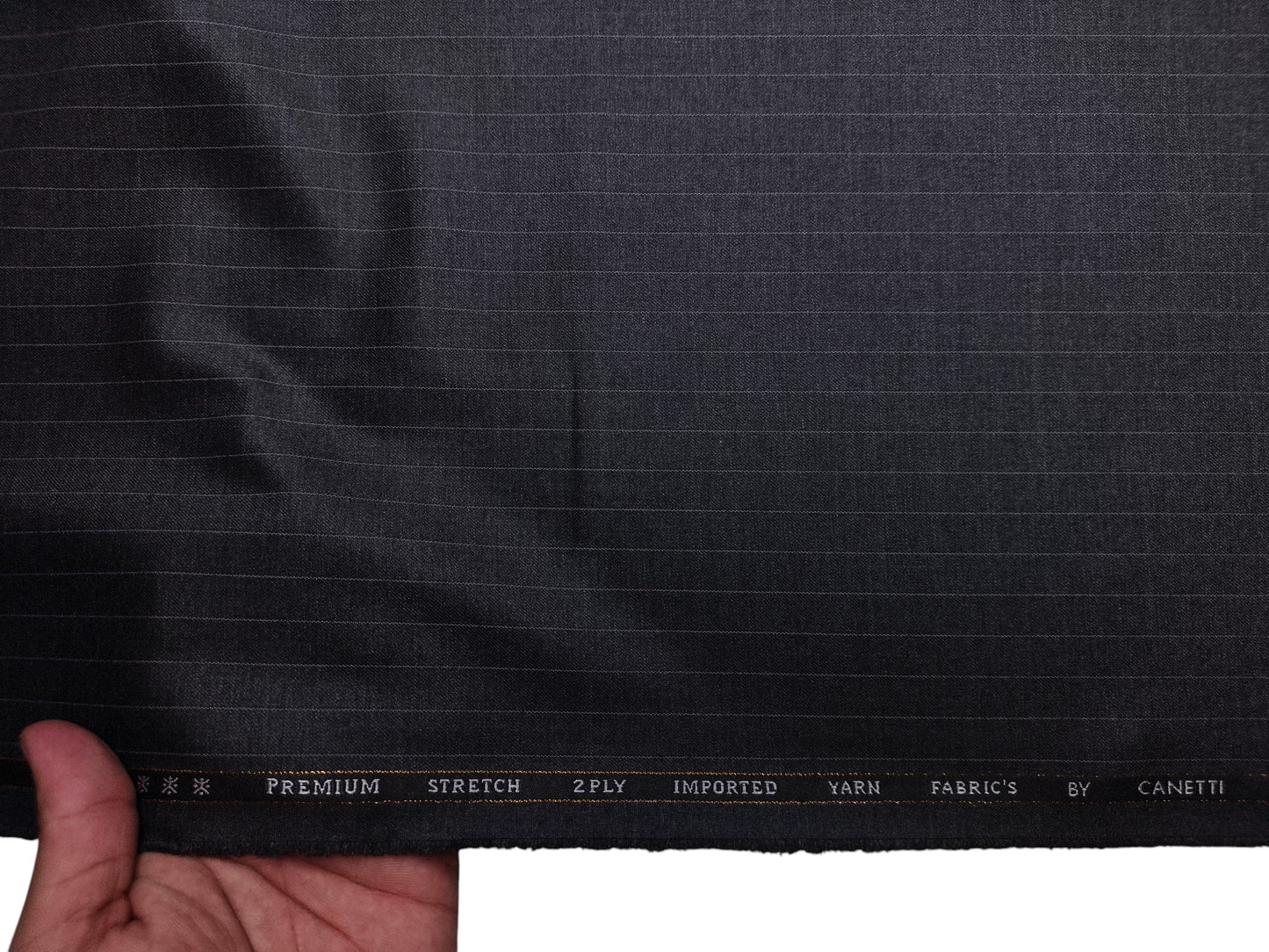 Canetti Italy Premium Stretched TR Suiting Fabric (Charcoal Grey, Pinstripes)