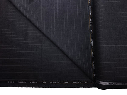 Canetti Italy Premium Stretched TR Suiting Fabric (Charcoal Grey, Pinstripes)