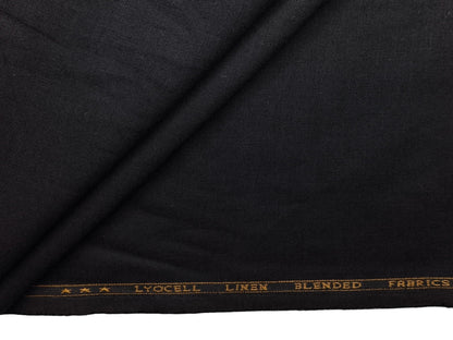 Premium Linen Lyocell Blended Shirting Fabric (Black, Plain)