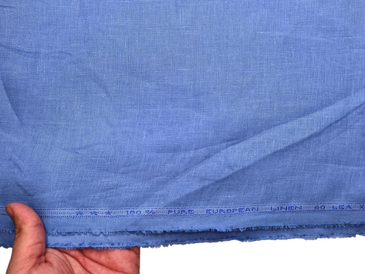 100% Pure Linen 60 LEA Shirting Fabric (Classic Blue, Plain)