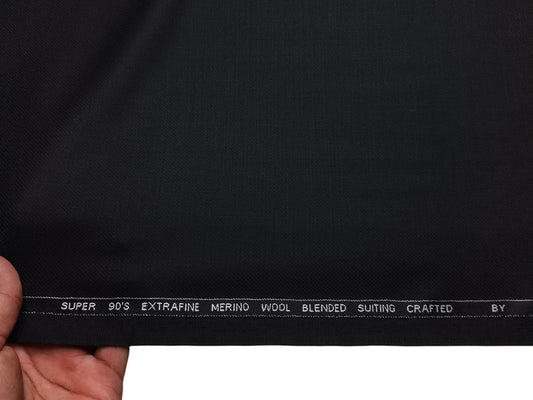 AD-LIN Super 90's Extrafine Merno Wool Blended Suiting Fabric (Black , Textured)