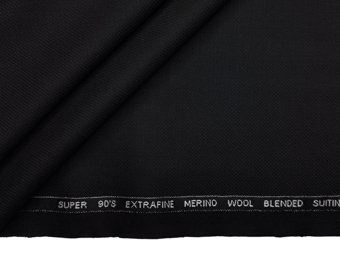 AD-LIN Super 90's Extrafine Merno Wool Blended Suiting Fabric (Black , Textured)