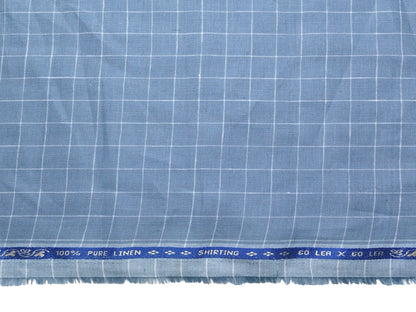 100% Pure Linen 60 LEA Shirting Fabric Shirting Fabric (Pastel Blue, Checks)