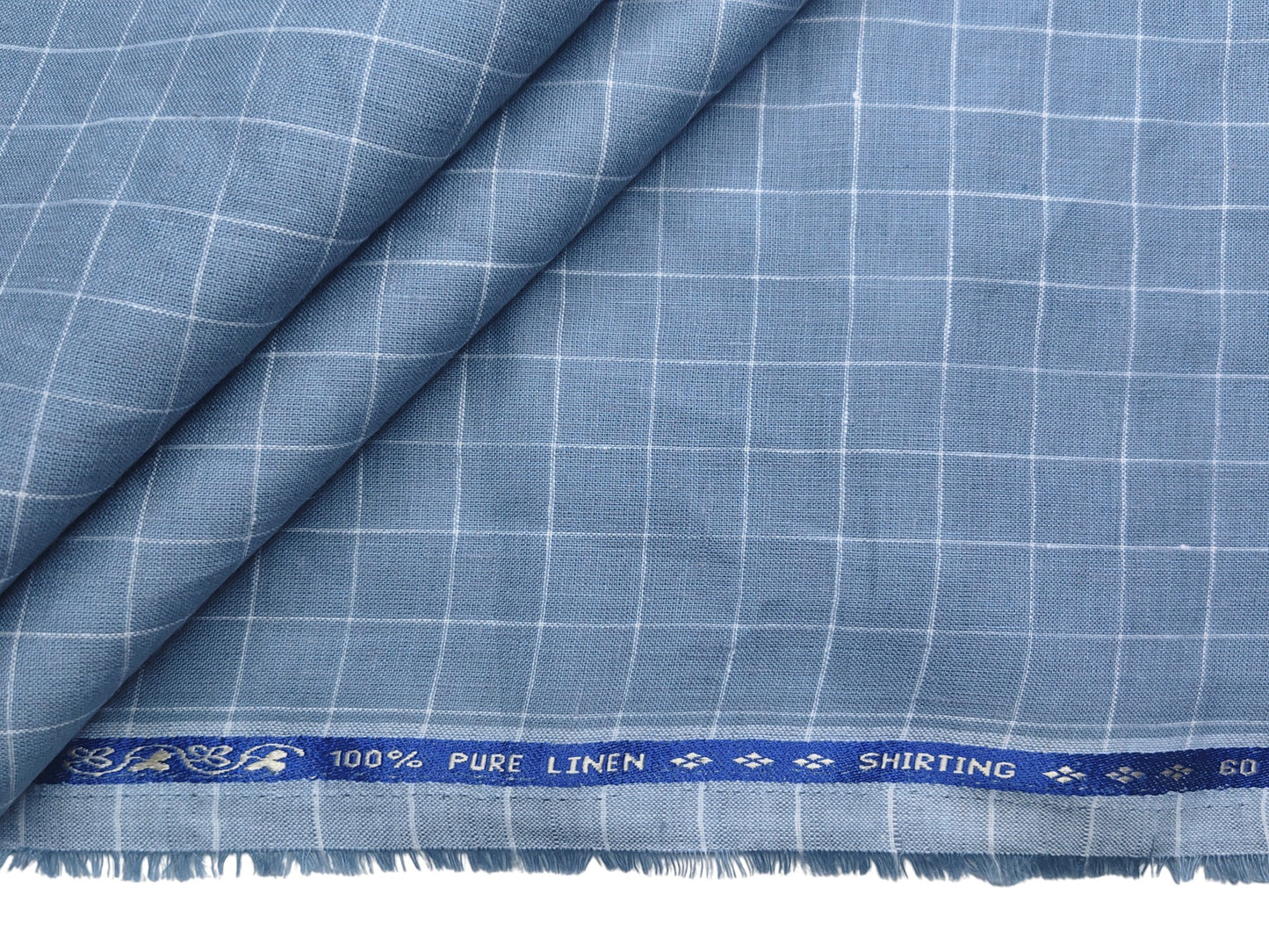 100% Pure Linen 60 LEA Shirting Fabric Shirting Fabric (Pastel Blue, Checks)