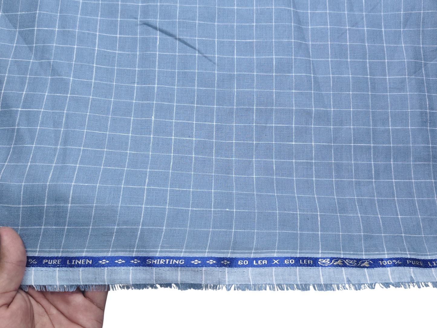 100% Pure Linen 60 LEA Shirting Fabric Shirting Fabric (Pastel Blue, Checks)