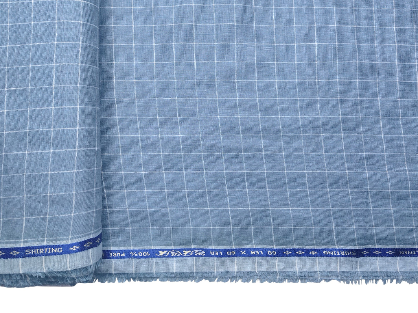 100% Pure Linen 60 LEA Shirting Fabric Shirting Fabric (Pastel Blue, Checks)