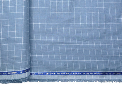 100% Pure Linen 60 LEA Shirting Fabric Shirting Fabric (Pastel Blue, Checks)