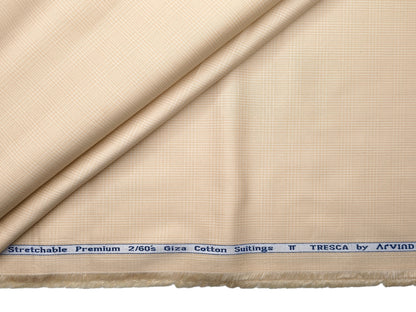 Arvind Tresca 2/60s Wrinkle Resistant 100% Pure Giza Cotton Suiting Fabric (Beige, Checks)