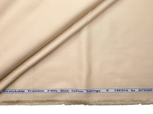 Arvind Tresca 2/60s Wrinkle Resistant 100% Pure Giza Cotton Suiting Fabric (Beige, Checks)